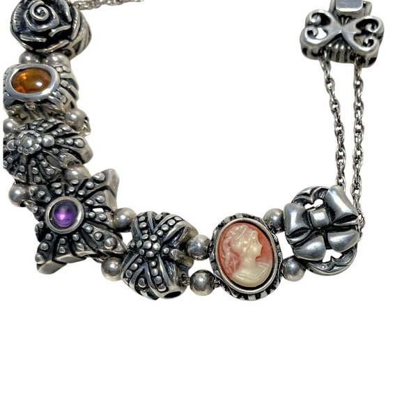 Vintage Victorian Sterling Silver Revival Slide Charm Bracelet w/ Travel Bag - Picture 6 of 9